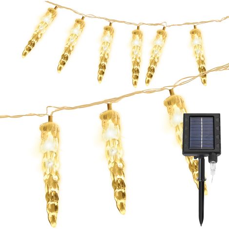 Randaco 10M 80 LED Solar Eiszapfen Lichterkette für Innen- und Außenbereich 8 Modi IP44 Party Garten Lichtervorhang – Warmweiß