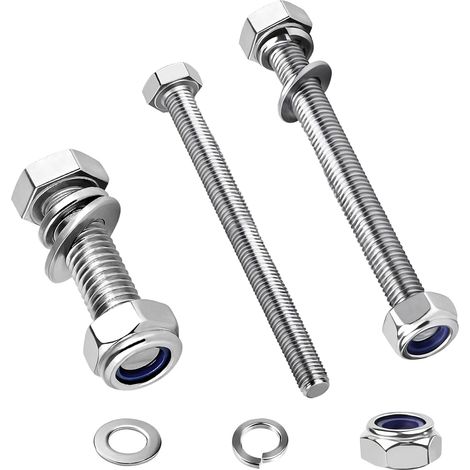 20 Pièces Boulons à Tête Hexagonale, Boulon Inox M8x60mm, DIN 933 Jeu de Vis avec Écrous Rondelles, Kit Visserie Boulonnerie, Vis et Boulon pour Meubles, Auto, Vélos, Bateaux, Impression 3D, Moto (1/5)