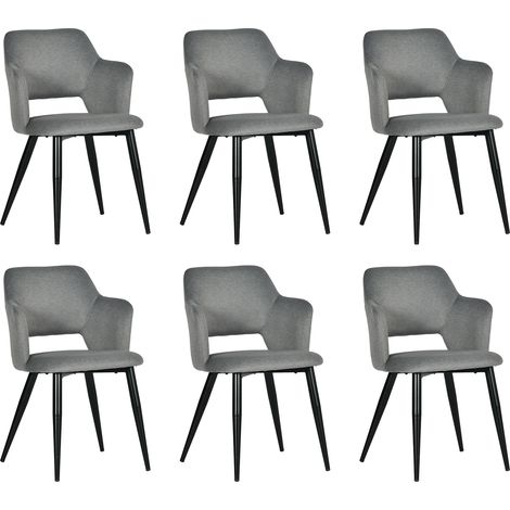 Meubles Cosy Akanji - Set di 6 sedie da pranzo con braccioli in tessuto antigraffio grigio, stile scandinavo e gambe in metallo nero