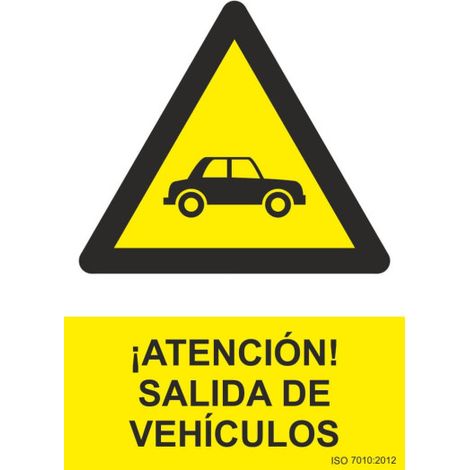 Señal industrial ¡Atención Salida de Vehículos SEKURECO 150 x 200 mm ADHESIVOS DE VINILO