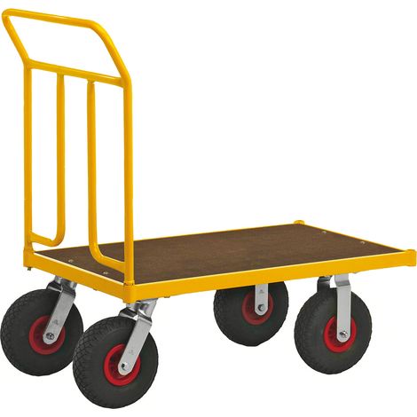 Kongamek Plattformwagen pulverbeschichtet mit Ladefläche 700x454mm aus MDF, Schiebebügel und Luftbereifung ohne Bremse