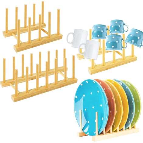 Lot de 2 égouttoirs à vaisselle en bois, 2 tailles, pour placards et rangements. Porte-assiettes, support pour couvercles, égouttoir de cuisine, séchage et rangement. (1/5)