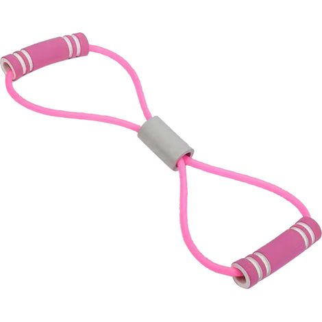 Bande élastique de résistance en forme de 8, longueur ajustable, pour étirement des bras et des épaules (rose). (1/5)