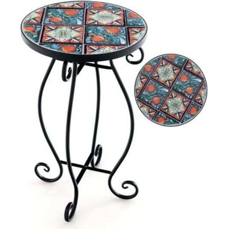 Plateau en mosaïque céramique, table d'appoint ronde pour plantes et boissons, balcon jardin salon (1/5)