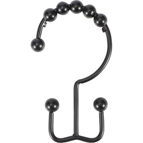 Lot de 12 crochets de suspension doubles à 8 perles pour rideau de douche de salle de bain (noir) (1/5)