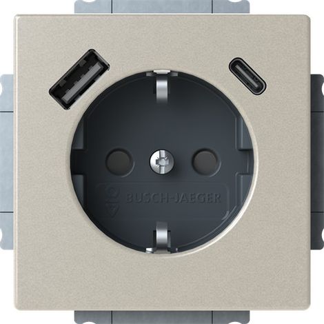 Busch-Jaeger Presa SCHUKO® USB Inserto Safety+ con USB A/C acciaio inox - pur edelstahl (20 EUCB2USBAC-866), 2CKA002011A6314