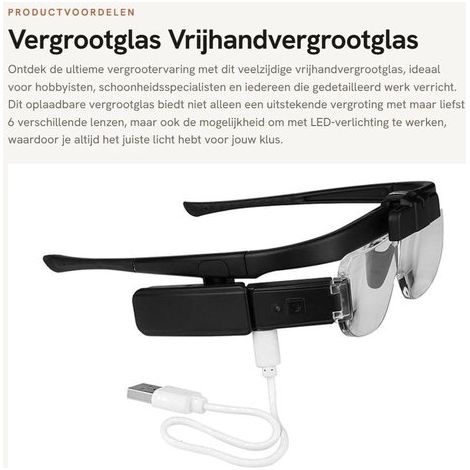 Dailygoods - Lupa - Lupa de mano alzada - Recargable con luz LED - Negra - 6 lentes ajustables - Adecuada para lectura y reparación (1/5)