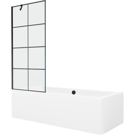 Mexen Cube Rechteckige Badewanne 180 x 80 cm mit Verkleidung und 1-flügeliger Duschwand 80 cm, schwarzes Muster (1/5)