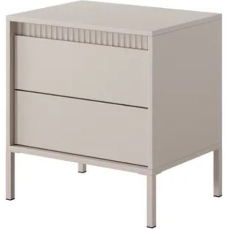 Comodino Moderno 2 Cassetti Push E Piedini Alti Cassettiera Design Elegante Mobiletto Minimal Effetto Cannettato Per Camera Da Letto Cameretta Salvaspazio 53.5 x 56.2 x 39.5 Cm Cashmere