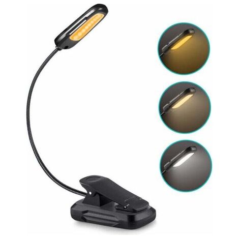 Lampe de Lecture Liseuse Lampe pour Livre,USB Rechargeable Lampe Lecture 9 LED con 3 Modes de Luminosité et 3 Température de Couleur,360°Cou Flexible Lampe Pince Veilleuse pour Lit,Chevet,Nuit (1/5)