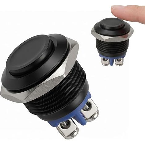 Bouton Poussoir Momentané 12V 16mm, Interrupteur Rond 220V Mini Push Switch Noir Voiture DIY (1/5)