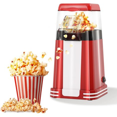 Machine à popcorn, machine à popcorn maison 1200W, prête en 3 minutes, snack sain sans huile, machine à popcorn électrique avec tasse à mesurer White + red (1/5)