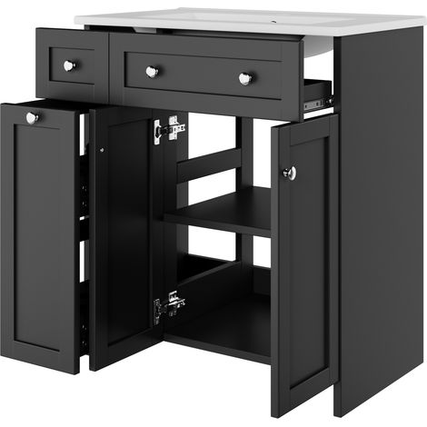 GagaMeuble vasque sur pied noir 76x47x86cm céramique (1/5)