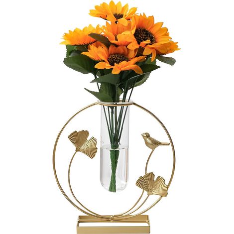 Vase Tube Cadre Métallique - Verre Transparent - Forme Ronde - 20x21x7 5 Cm - Décoration Intérieure - 1 Pièce (1/5)