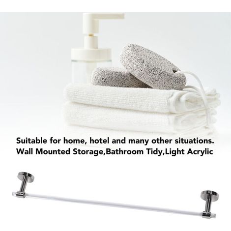 Porte-serviette mural acrylique minimaliste luxe 60cm avec accessoires et outil installation [Brosse à dents électrique,Blanc] (1/4)