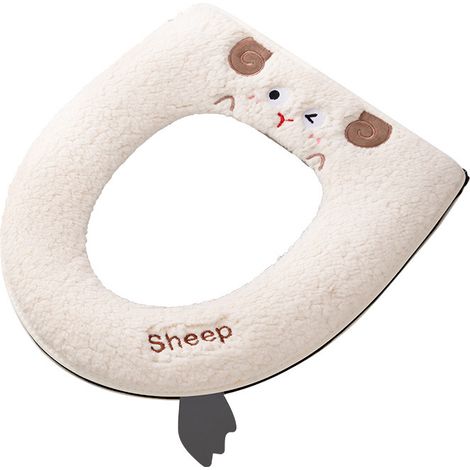 Housse de siège de toilette douce, chaude et rembourrée, coussin de siège de toilette plus épais pour la salle de bain, en tissu fibre extensible et lavable, réutilisable et facile à installer. (1/5)