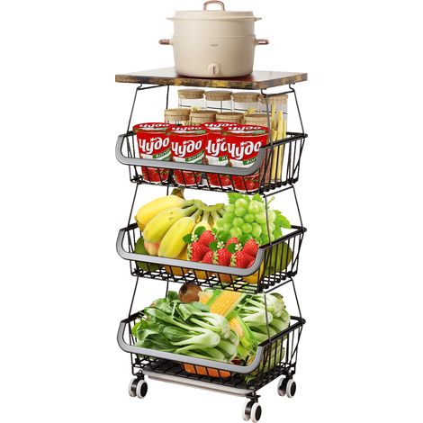Panier de Fruits et Legumes avec Roues Corbeille à Fruits à 4 Niveaux Étagère à légumes adapté à la Cuisine Garde-Manger Les Toilettes (1/5)