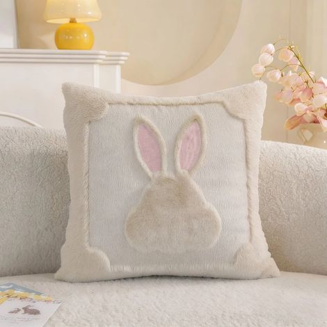 Housse De Coussin De Pâques - 45 x 45 Cm - Motif Lapin Et Oeufs - Tissu Velours Polyester - Fermeture Éclair Cachée - Lot De 2 (1/5)