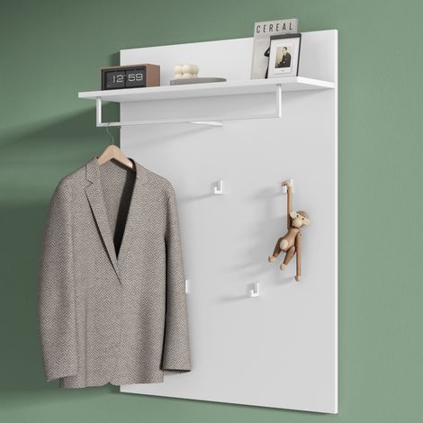 Mai & Mai Panneaux à Vêtements avec 5 Crochets Porte-Manteau Mural en Bois Patères Portemanteaux pour Vestes Manteaux Chapeaux 78 x 21,6 x108 cm Blanc Mat Gabo-01