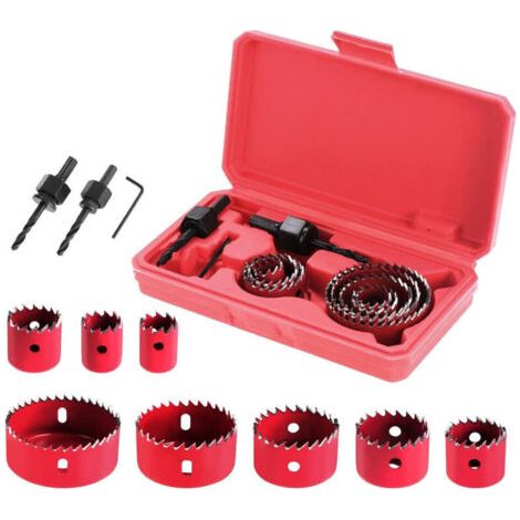 Lot de 11 forets circulaires pour scie cloche à bois, idéaux pour les planches de bois fines, les feuilles de PVC et de plastique (rouge)