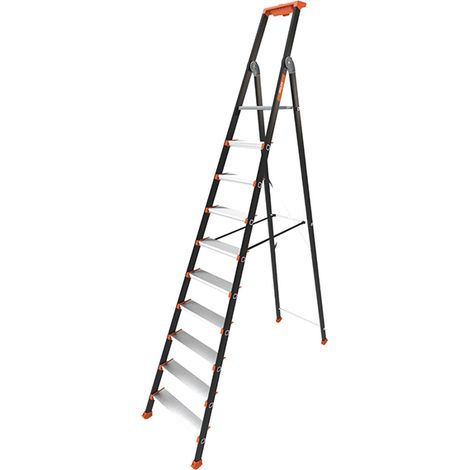 Tubesca Comabi – Escabeau pro 10 marches – Hauteur max. de travail 4.28m – Grandes marches antidérapantes – Tablette porte-outils – 2375820