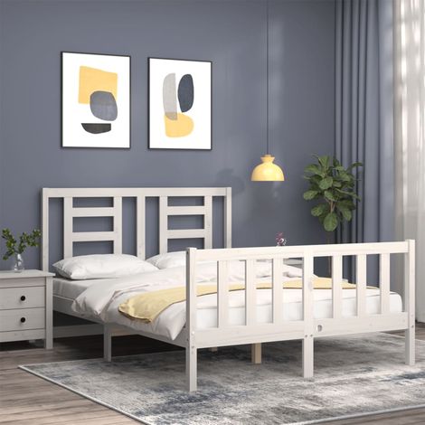 Bed Frame without Mattress White Small Double Solid Wood Pine vidaXL (1/5)