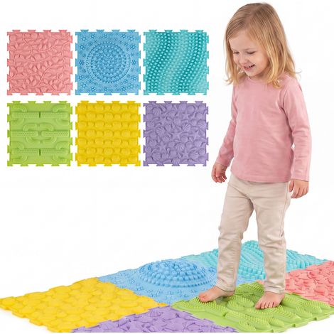 Tapis Sensoriels 6 Pièces, Éveil Sensoriel et Développement de la Motricité, Tapis de Sol Orthopédiques pour Personnes Autiste, Couleurs Pastel (1/5)