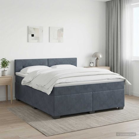 vidaXL Lit boxspring avec matelas Gris foncé 160 x 200 cm Velours (1/5)