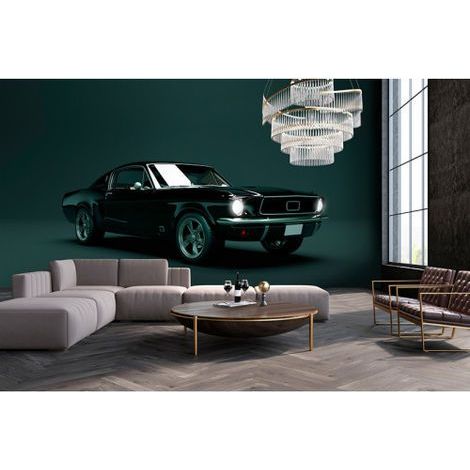 Papier peint panoramique gris vert moderne Tapisserie panoramique voiture vintage Papier peint panoramique noir pour salon (1/3)
