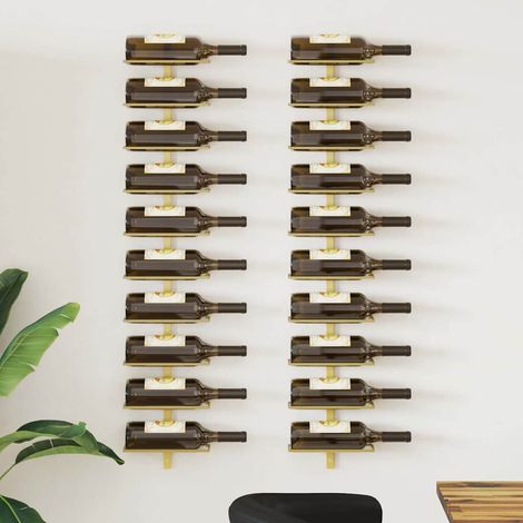 Wand-Weinregale für 10 Flaschen 2 Stk. Golden Metall