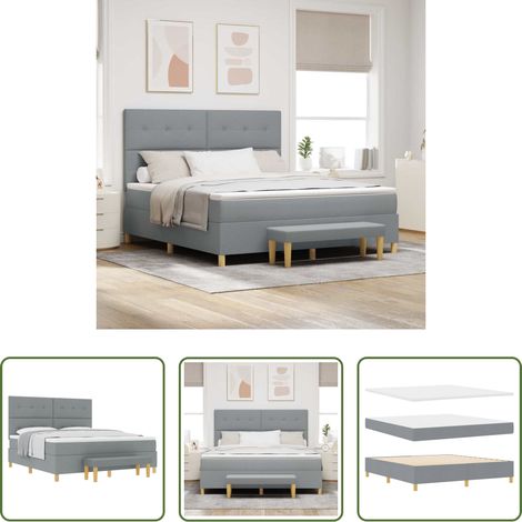 Matratze -  Boxspringbett mit Matratze Hellgrau 180 x 200 cm Stoff (1/5)