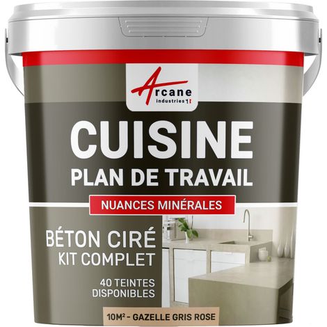 Béton ciré cuisine, plan de travail, crédence, évier sol et mur revêtement mural décoratif kit complet - 10 m² (en 2 couches) Gazelle Gris Rose - ARCANE INDUSTRIES