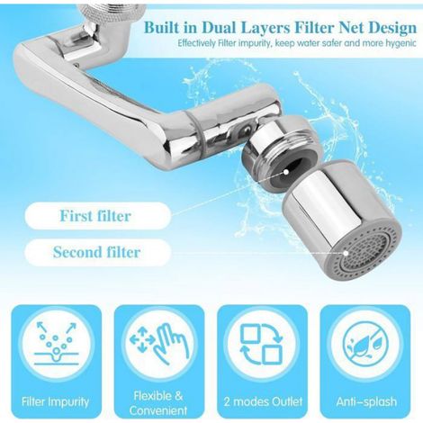 Robinet de cuisine 1440° pivotant Universal faucet extension bras robotique 2 vitesses avec filtre anti - éclaboussures robinet (1/5)