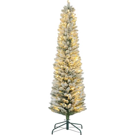 Sapin de Noël enneigé 329 branches LED blanches plastique métal Ø52x180cm vert