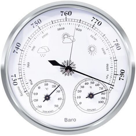 tation météo analogique - Station météo analogique pour l'intérieur et l'extérieur - Composé d'un baromètre, d'un thermomètre et d'un hygromètre(Argent,128mm) (1/5)
