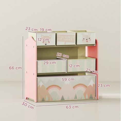 Mobile contenitore per bambini con 6 scomparti, motivo giocoso, 63 x 30 x 66 cm, rosa OKMYHOME (1/5)