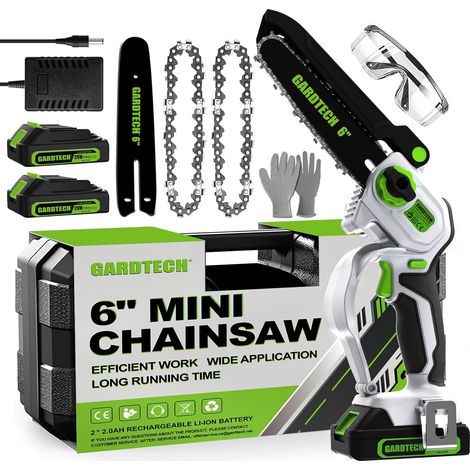 Gardtech Mini Tronçonneuse avec Batterie 6 pouces Mini Tronçonneuse Electrique avec verrouillage de sécurité 2 Batteries 4000mAh Tronçonneuse à main pour cisaille de jardin sécateur coupe bois (1/5)