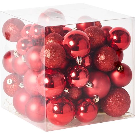 Conjunto de 60 bolas de plástico para colgar en el árbol de Navidad adornos navideños estilo tradicional brillante rojo Tyin