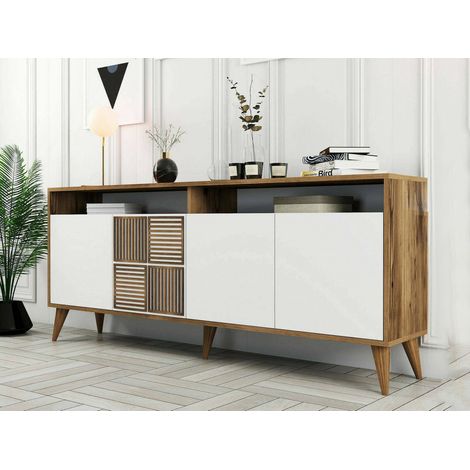Dmora - Consolle Jole, Tavolo multiuso, Mobiletto d'appoggio, Scrivania da corridoio, 180x35h79 cm, Noce e Bianco (1/5)