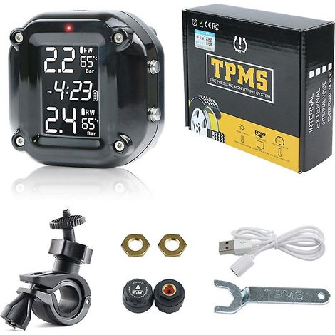 Système de surveillance de la pression des pneus TPMS externe pour moto, grand écran LCD couleur sans fil, affichage précis de l'état, affichage numérique Moto (Type A) (1/5)