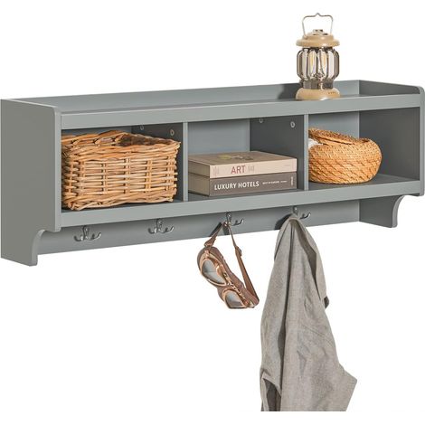 SoBuy Wall Coat Rack Wall Shelf Wall Storage Cabinet Unit with 3 Compartments 4 Hooks,FHK28-HG