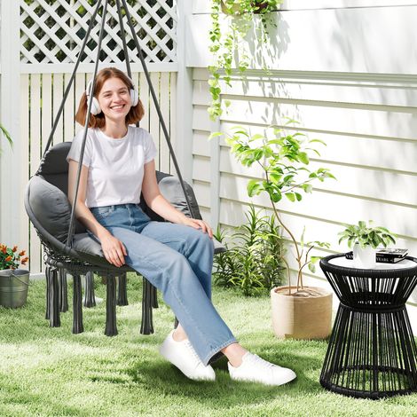 Chaise suspendue avec grand coussin rembourré hamac fauteuil suspendu à franges kit de suspension 80 x 60 x 40 cm gris foncé