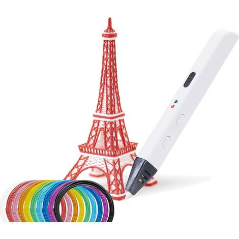 Stylo 3D avec 10 filaments PLA colorés (30 m) - Stylo pour imprimante 3D avec contrôle précis, adaptateur UE, outil d'installation, cadeau créatif (1/4)