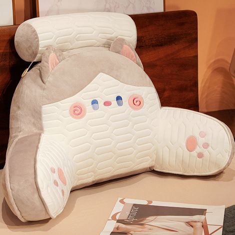 Paquete de 1 almohada para el respaldo de la cama, almohada lumbar suave, con funda de almohada lavable, con reposabrazos, adecuada para sentarse, relajarse, mirar televisión, jugar o conducir en la c