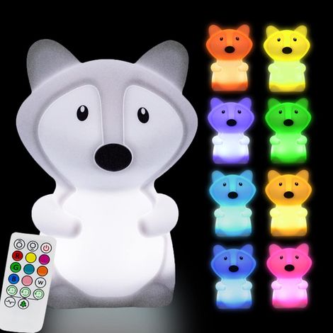 Grande Renard Veilleuse pour enfants Lampe de chevet en silicone pour chambre à coucher 9 couleurs, lampe de chambre d'enfant, Luminosité et couleur réglables et temps de travail - grande (1/5)
