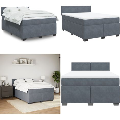 Boxspringbett mit Matratze Dunkelgrau 160x200 cm Samt - Boxspringbett - Doppelbett - Samtbett - Bettenrahmen - Bettgestell - Home & Living (1/5)