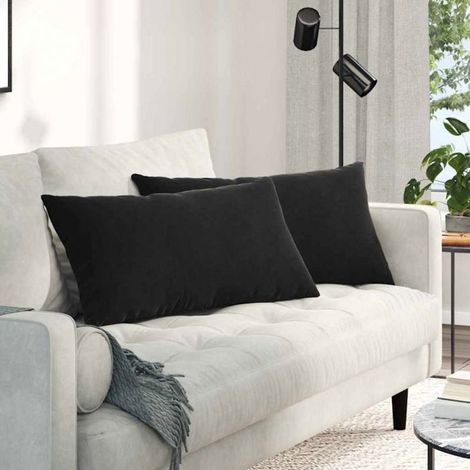 2 coussins canapé, velours côtelé noir, 80 x 40 cm, rembourrage polyester, design minimaliste, salon et chambre (1/2)