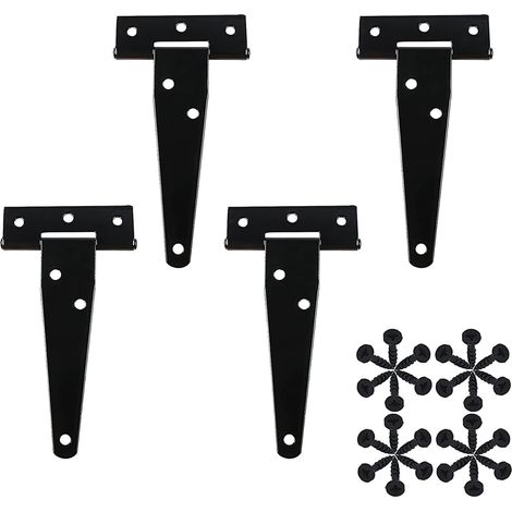 4 Pièces Charnières Lourdes en T Charnière de Porte en T Noir avec Vis pour Porte de Remise Clôture en Bois Porte de Jardin Fenêtre 3 pouces (1/5)