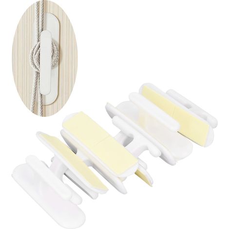 Lot de 8 crochets de rideaux autocollants muraux, enrouleur de cordon, support de cordon, modèle blanc (1/5)