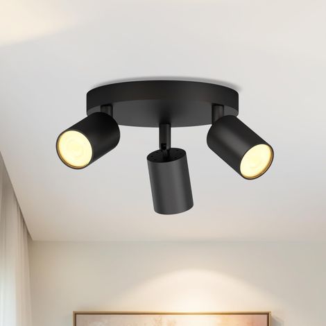 Plafonnier Spot LED GU10, Luminaires Intérieur Noir Givré Round, Spots de Plafond 3 flammes, Métal Rampe (Sans Ampoule) (1/5)